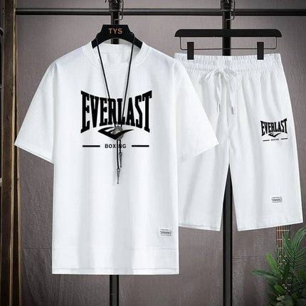 Men's Summer Outfit High Quality Round Neck Men's T-shirt 2-Piece Shorts Set Quick Dry Running Leisure.