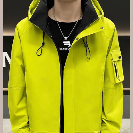 New Men's Fashion Casual Jackets Hooded Solid Zipper Pockets Camping Jackets Spring Autumn Brand Male Outdoor Sport Windbreaker