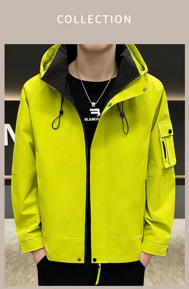 New Men's Fashion Casual Jackets Hooded Solid Zipper Pockets Camping Jackets Spring Autumn Brand Male Outdoor Sport Windbreaker