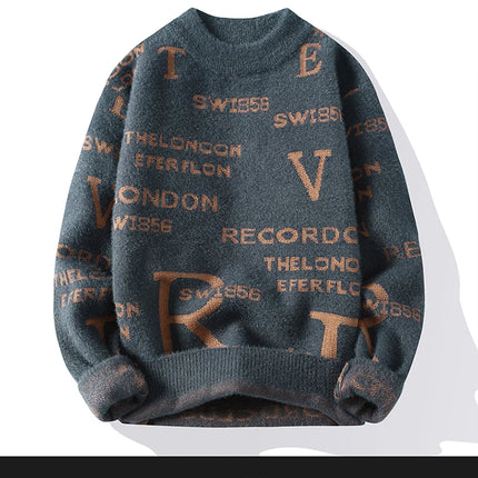 Fashion Letter Sweater For Mens Pullover O-Neck Slim Fit Jumpers Knitwear Warm Winter Korean Style Casual Mens Clothes