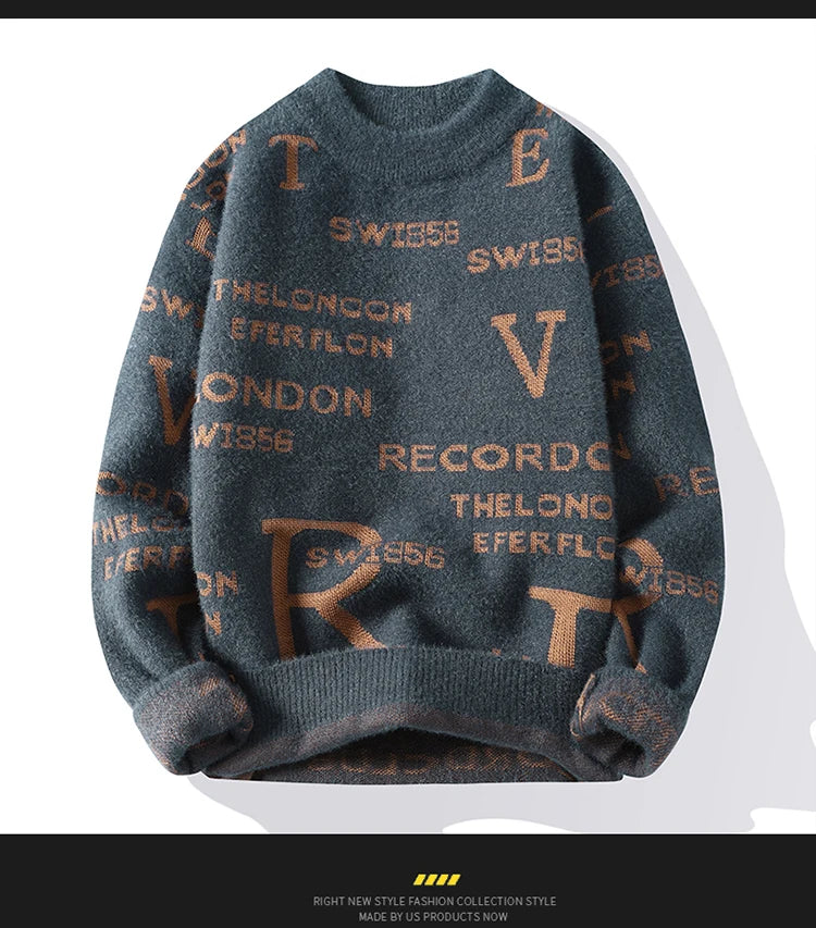 Fashion Letter Sweater For Mens Pullover O-Neck Slim Fit Jumpers Knitwear Warm Winter Korean Style Casual Mens Clothes