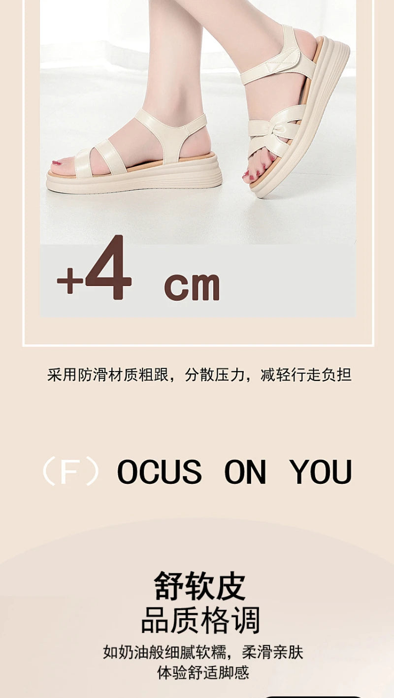 Mom's Shoes Sandals Going Out Flat Summer New Comfortable Lightweight Versatile Leather Sandals For Middle-Aged Elderly People