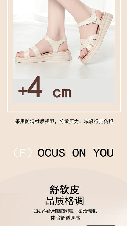 Mom's Shoes Sandals Going Out Flat Summer New Comfortable Lightweight Versatile Leather Sandals For Middle-Aged Elderly People