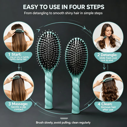 Scalp Massage Boar Bristle Fried Dough Twists Hair Brush Reduces Hair Breakage Detangling Hair Comb Portable Daily Hair Styling Accessories