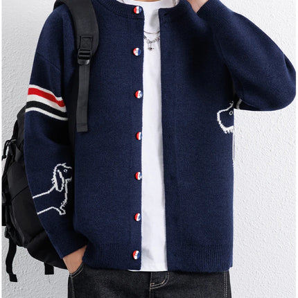 Designer Brand Long Sleeve Knitted Cardigan Men's New Trend Color Blocked Button Design Couple's Casual Warm Round Neck Coat