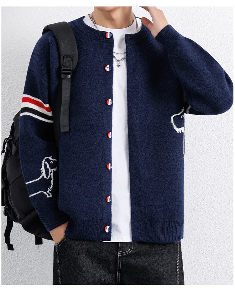 Designer Brand Long Sleeve Knitted Cardigan Men's New Trend Color Blocked Button Design Couple's Casual Warm Round Neck Coat