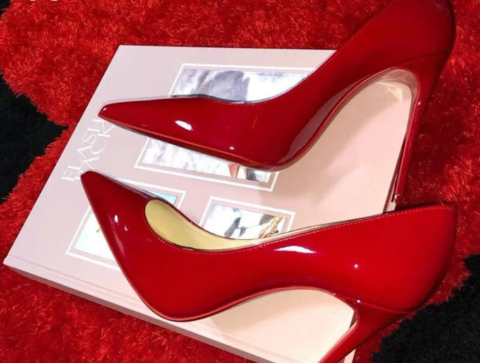 Nuovo cuoio laccato rosso tacco fine a punta bocca superficiale versatile tacco alto scarpe singole nere sexy scarpe da donna moda festa platinumshop
