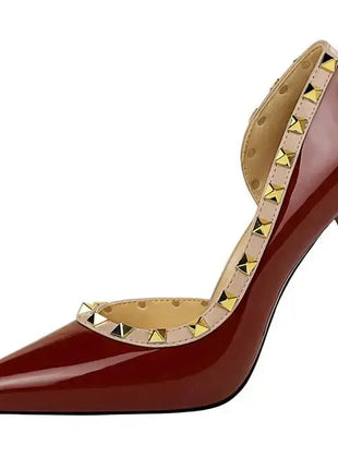 2025 Nuovo Sexy Nero Sottile Tacchi Alti 10.5 Centimetri Scarpe da Donna Testa A Punta Rivetto Pompe da Donna in Pelle Verniciata Stiletto Scarpe da Discoteca platinumshop