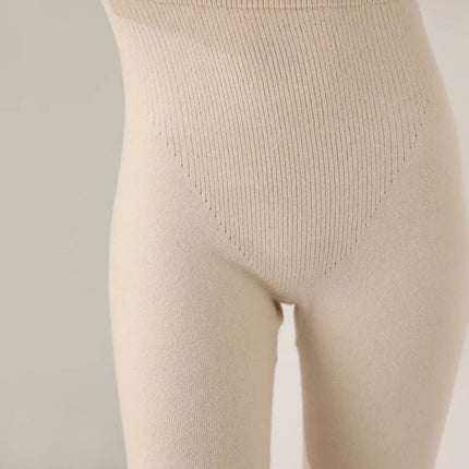 Women's Wool Leggings Slim Warm Autumn Winter High Waisted Elastic Tight Pants 100% Merino Wool Knitted Skin-friendly Leggings PlatiNum