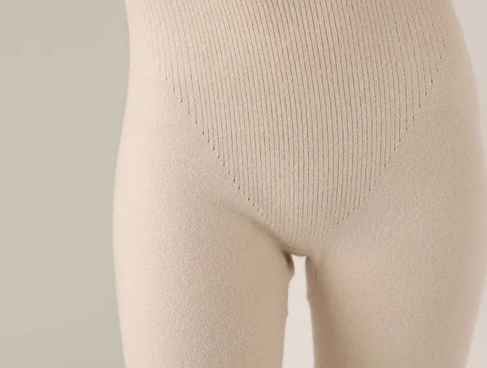 Women's Wool Leggings Slim Warm Autumn Winter High Waisted Elastic Tight Pants 100% Merino Wool Knitted Skin-friendly Leggings PlatiNum