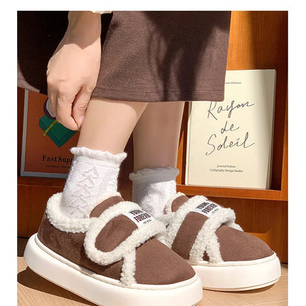 Indoor Warm Cotton Slippers For Women Winter Platform Shoes Soft Plush Thick Sole Girls Home Floor Daily Walking Fluffy Shoes