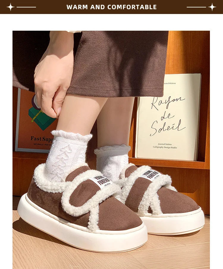 Indoor Warm Cotton Slippers For Women Winter Platform Shoes Soft Plush Thick Sole Girls Home Floor Daily Walking Fluffy Shoes