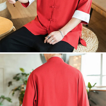 Camicia stile cinese da uomo Tang Suit Lino Kung Fu Cardigan maschile allentato Top Ricamo retrò Camicie kimono samurai giapponesi Streetwear