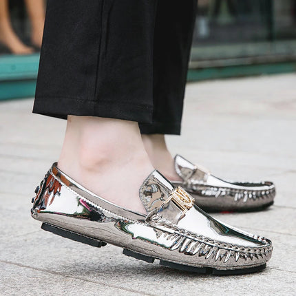 Scarpe Eleganti da Uomo, Mocassini Casual Argento, Taglie Grandi 38-48, Scarpe da Guida alla Moda per Giovani