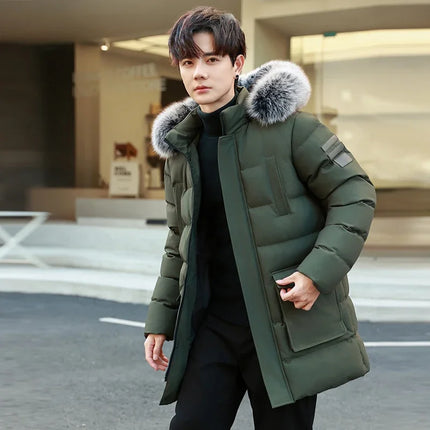 Windproof Breathable Thick Padded Down Winter Thick Windproof Warm with Hat Long Cotton Goose Down Men's Woman Outdoor