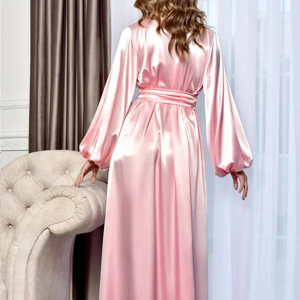 Abito lungo in kimono di raso Maxi boudoir con maniche a sbuffo Vestaglia da sposa per la lunghezza del pavimento della luna di miele Abiti pronti Abito da mattina