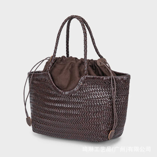 Borsa tote in pelle intrecciata a mano Dragon da donna, con coulisse, borsa a cestino, borsa a tracolla vintage, per tutti i giorni, vacanze e shopping