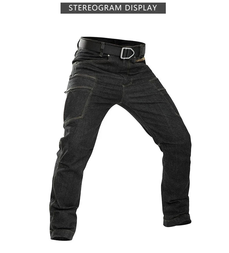 Men's Tactical Jeans Military Denim Cargo Pants Multi-pocket Elastic Casual  Work Trousers Outdoor Combat Training Hiking Pants