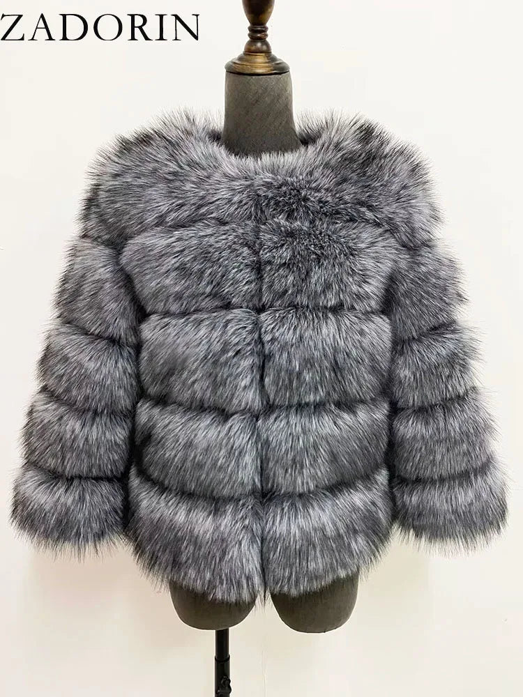 ZADORIN S-6XL Mink Coat Winter Black White Faux Fur Coat Woman Elegant Fluffy Faux Fur Jacket Top Short Fur Coats Woman Clothing