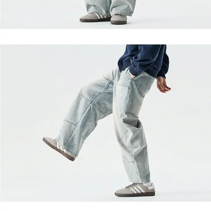 Jeans da Uomo Primavera 2026, Pantaloni in Denim Vintage con Vita Elastica, Jeans Neri da Uomo, Stile Harajuku Hip Hop, Pantaloni Larghi in Cotone Oversize