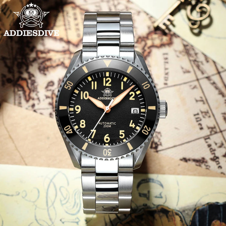 ADDIESDIVE Luxury Men's Watch MY-H9 Sapphire Crystal Ceramic Bezel 200m Waterproof Retro Luminous Diving Mechanical Wristwatch