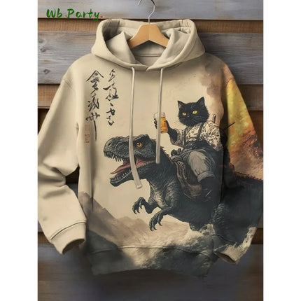 Cartoon Cat Dinosaur 3D Print Hoodies Men Women Fashion Oversized Vintage Hoodie Sweatshirt Coat Mens Clothing Unisex Sweatshirt