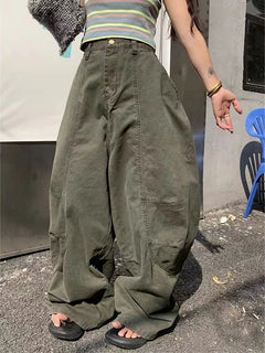 YIBASHU Y2K Vintage Wash Donna Cargo Jeans Harajuku Scimitar Gamba larga Pantaloni in denim retrò americani Pantaloni larghi Gyaru Streetwear