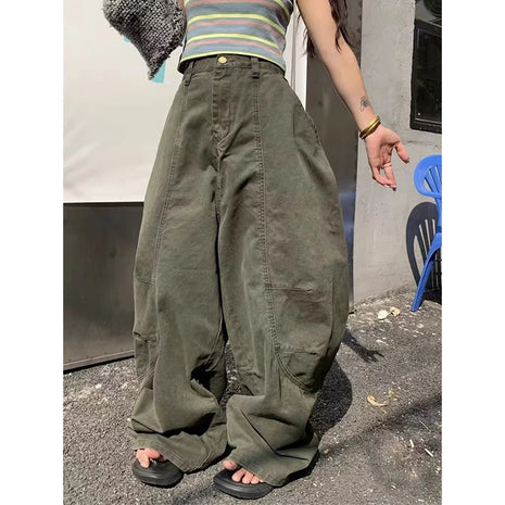YIBASHU Y2K Vintage Wash Donna Cargo Jeans Harajuku Scimitar Gamba larga Pantaloni in denim retrò americani Pantaloni larghi Gyaru Streetwear