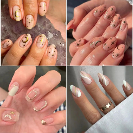 30 Sheets Gold Nail Art Stickers 3D Self‑Adhesive Nail Decals Gold Line Star Nail Stickers for Acrylic Nails Gold Leaf