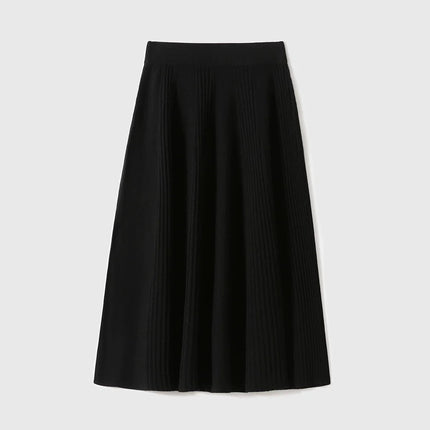 Birdtree,90% Wool 10% Cashmere Knitted Skirt For Women,Mid-Waist Casual Long Skirts,Commuting Style,2026 Spring New D61337JF PlatiNum