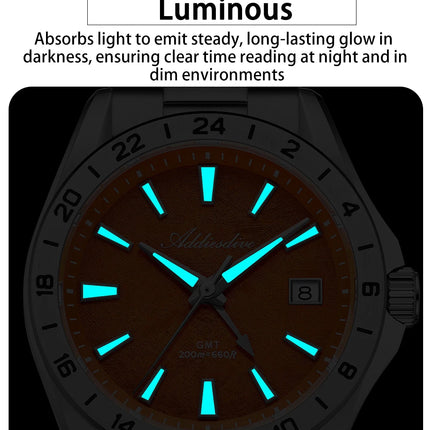 ADDIESDIVE GMT Men Quartz Watch Sapphire Crystal Swiss Ronda 515-24H Dual Time BGW9 Super Luminous 20Bar Waterproof Diver Watch