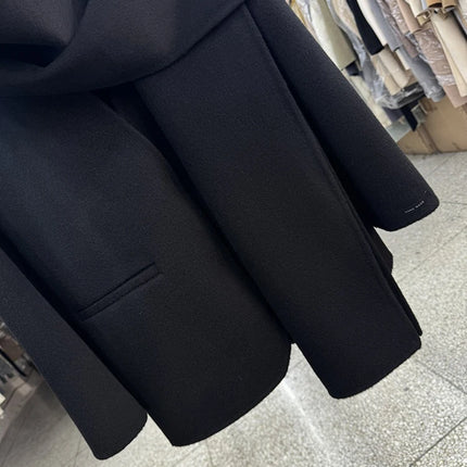 Scarf Collar 100%Wool Coat Women, Korean Fashion Elegant Outerwear, Loose Autumn Winter Jacket