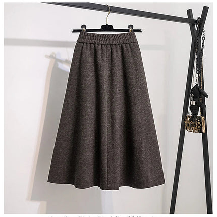 Thicken Woolen Skirt For Women Autumn Winter High Waist Loose A-Line Skirts Elegant Office Lady Mid-length Skirt PlatiNum