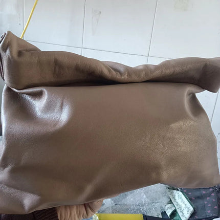 Personality roll-edge leather bag  lazy casual leather soft bag  Phone Women High Quality holding red large bag luxury designer PlatiNum