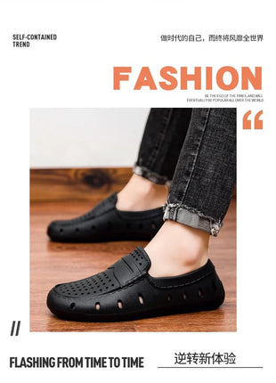Mocassini Comodi da Uomo in Pelle, Scarpe Antiscivolo da Guida, Sandali Estivi, Zoccoli Casual con Punta Tonda, Scarpe da Lavoro Slip-on