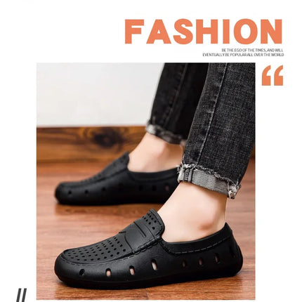 Mocassini Comodi da Uomo in Pelle, Scarpe Antiscivolo da Guida, Sandali Estivi, Zoccoli Casual con Punta Tonda, Scarpe da Lavoro Slip-on