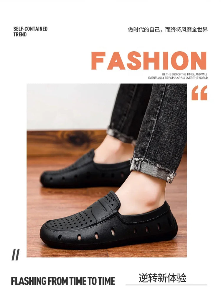 Mocassini Comodi da Uomo in Pelle, Scarpe Antiscivolo da Guida, Sandali Estivi, Zoccoli Casual con Punta Tonda, Scarpe da Lavoro Slip-on