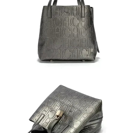 CH Large Capacity Handbag Luxury Brand Temperament Letter Print with Lock Design 2025 Trendy Women's Crossbody Bag PlatiNum