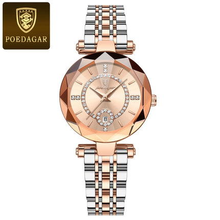POEDAGAR Orologio da polso originale alla moda per donna Orologio da donna al quarzo con data in acciaio inossidabile impermeabile Orologi da donna casual di lusso platinumshop