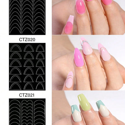 1pc 6 Style Hollow out French Manicure Nail Art Stickers, V-Shaped Strip-Type Simple Design Self-Adhesive Nail Tips Guides Frenc