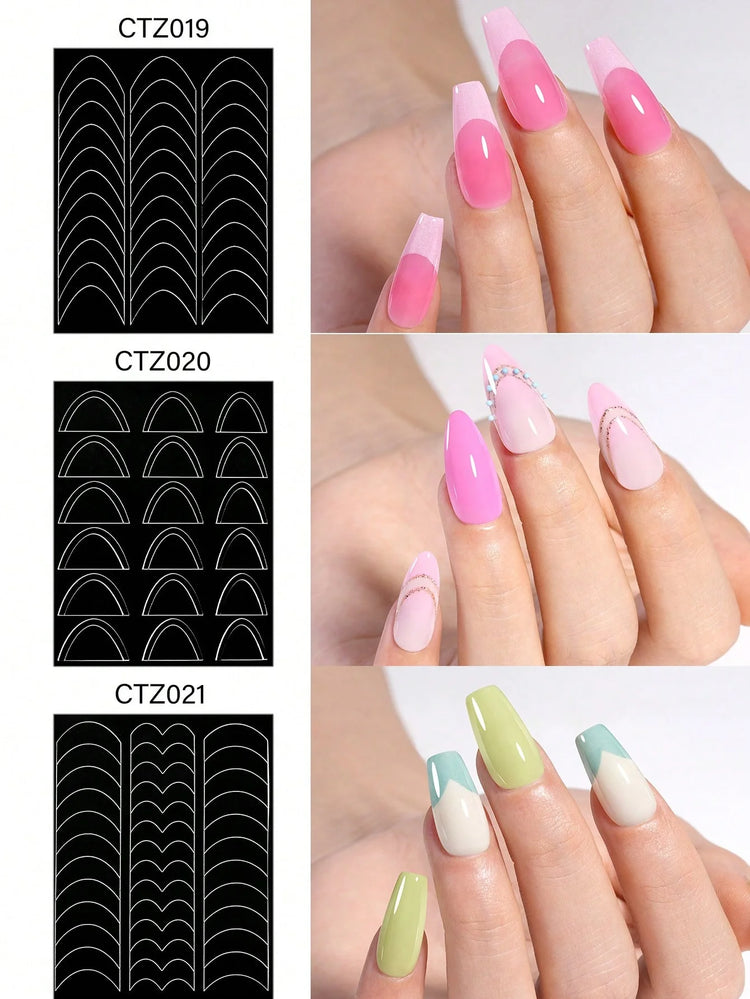 1pc 6 Style Hollow out French Manicure Nail Art Stickers, V-Shaped Strip-Type Simple Design Self-Adhesive Nail Tips Guides Frenc