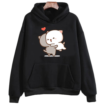 Peach And Goma Mochi Cat Love Print hoodies women Winter  streetwear funny Hood female Fleece sweater