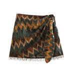 Gonna mini pareo annodata con stampa geometrica vintage da donna Faldas Mujer Abiti con cerniera casual con nappa con perline femminili