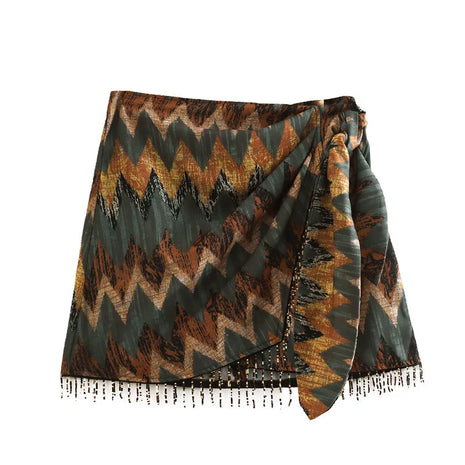 Gonna mini pareo annodata con stampa geometrica vintage da donna Faldas Mujer Abiti con cerniera casual con nappa con perline femminili