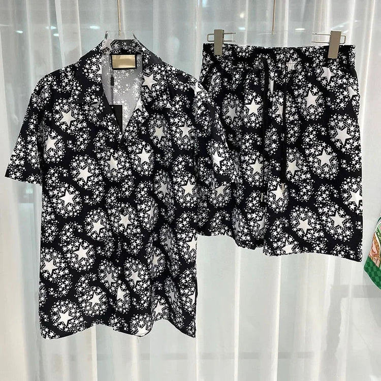 Set di camicie da uomo retrò estive Camicia a maniche corte da spiaggia stampata 3D Pantaloncini da viaggio casual da uomo hawaiano 2 pezzi comoda casual platinumshop