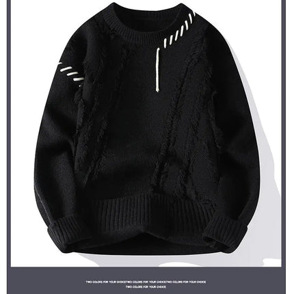 Autumn Winter Warm Mens Knitted Sweaters Fashion Patchwork O Neck Knit Pullovers Korean Streetwear Pullover Casual Mens Clothing