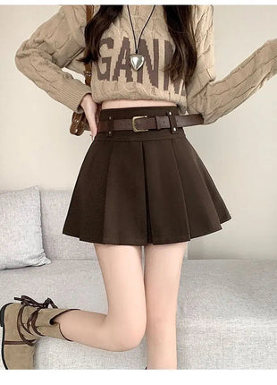 Autumn and Winter 2025 New High-waisted A-line Skirt College Style Sweet Versatile Woolen Pleated Skirt PlatiNum