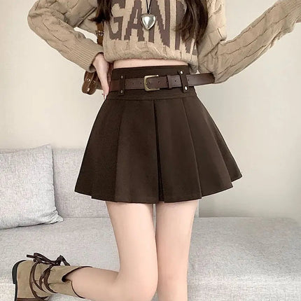 Autumn and Winter 2025 New High-waisted A-line Skirt College Style Sweet Versatile Woolen Pleated Skirt PlatiNum