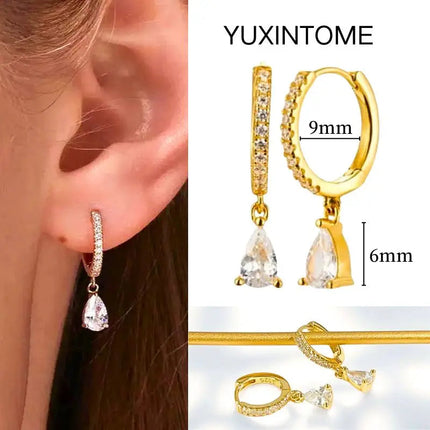 White Color Zircon Hoop Earrings 925 Sterling Silver Needle Cross/Star/Flower/Water Drop Pendant Gold Earrings Luxury Jewelry PlatiNum