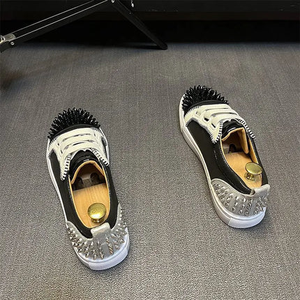 Sneaker Casual Men Designer Rivet Board Shoes Fashion Split Leather Upper Flat Platform White Shoes High Top Nightclub Shoes